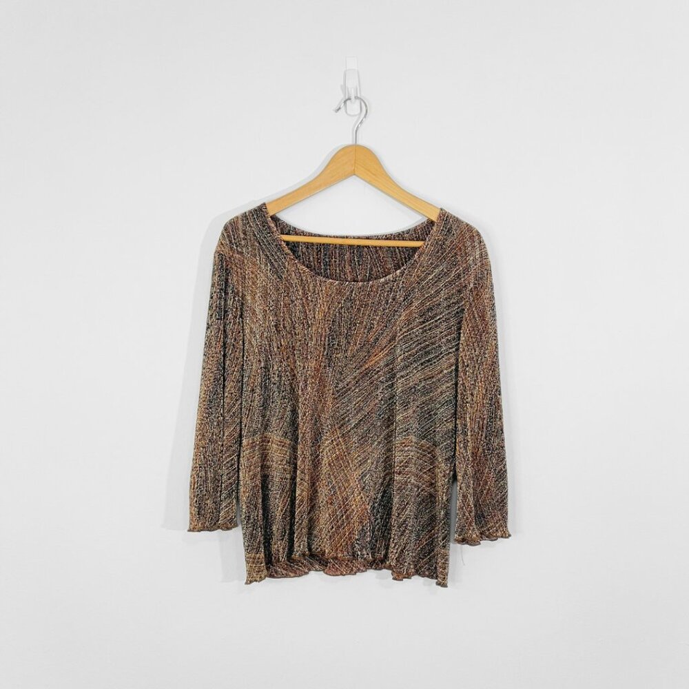 🖤 Vintage | Warm Tones Accordion  Blouse